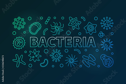 Bacteria vector virology and microbiology concept colorful horizontal illustration or banner in thin line style on dark background