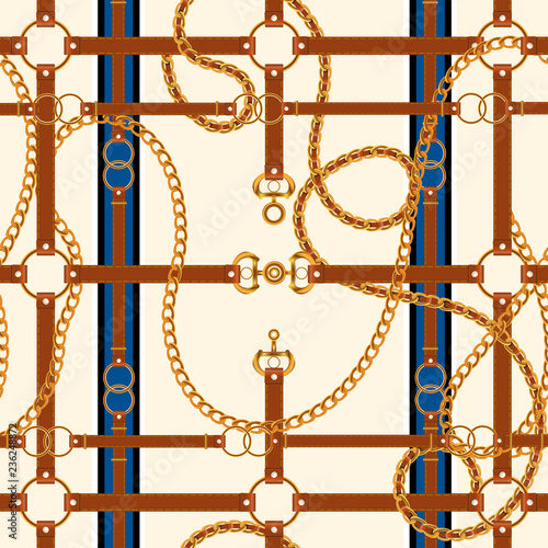 Chains and belts. Vector seamless pattern for scarf.