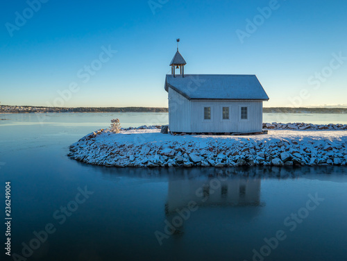 Sailor's chapel in the Maritime Quarter of Mariehamn, Åland Islands, Winter View	
