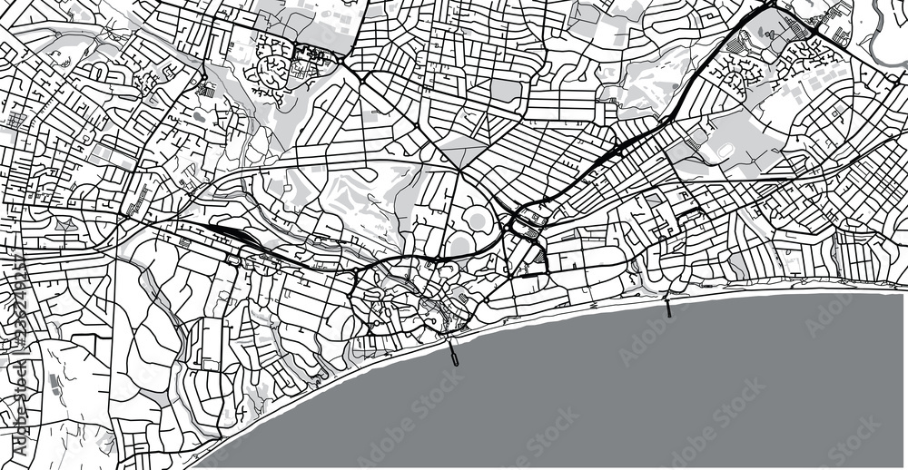 Urban vector city map of Bournemouth, England
