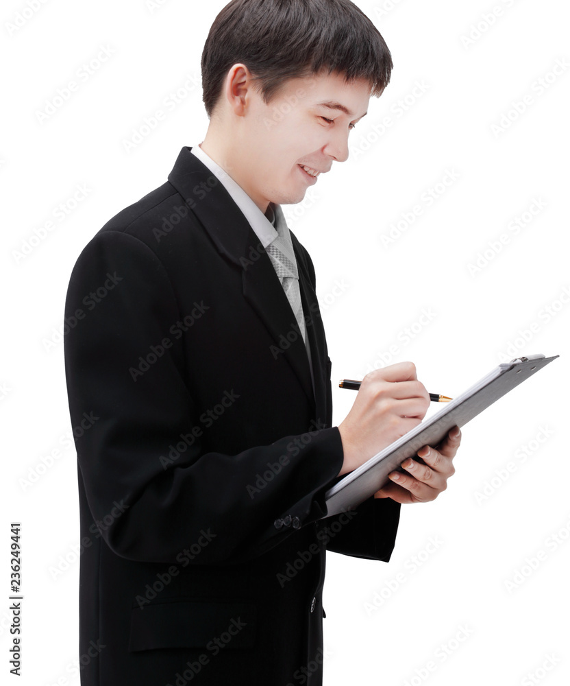 successful young businessman with documents.isolated on white. successful young businessman with documents.isolated on white.