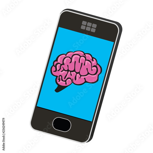 Concept du smartphone et de l'intelligence avec un cerveau dessiné sur l'écran