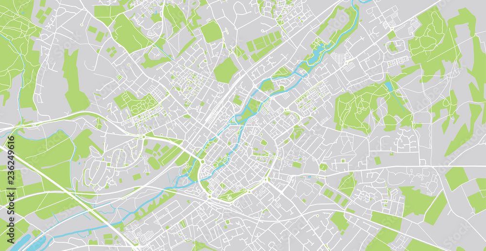 Urban vector city map of Canterbury, England