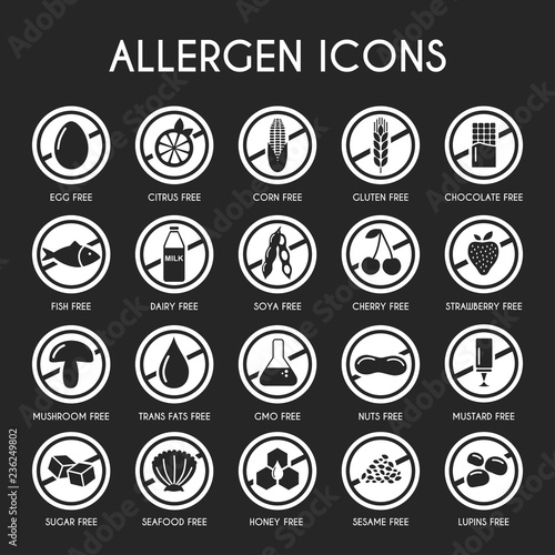 Allergen icons. Vector illustration