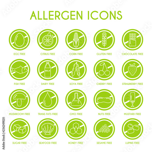 Allergen icons. Vector illustration