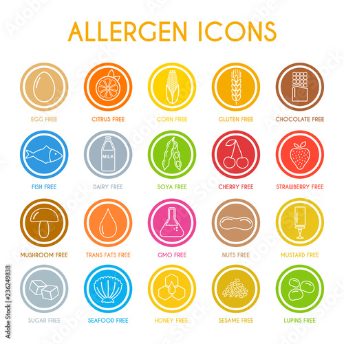Allergen icons. Vector illustration