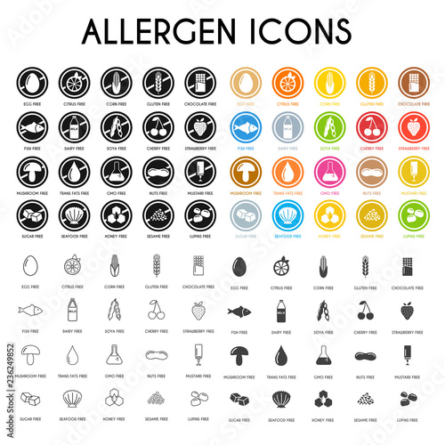 Allergen icons. Vector illustration