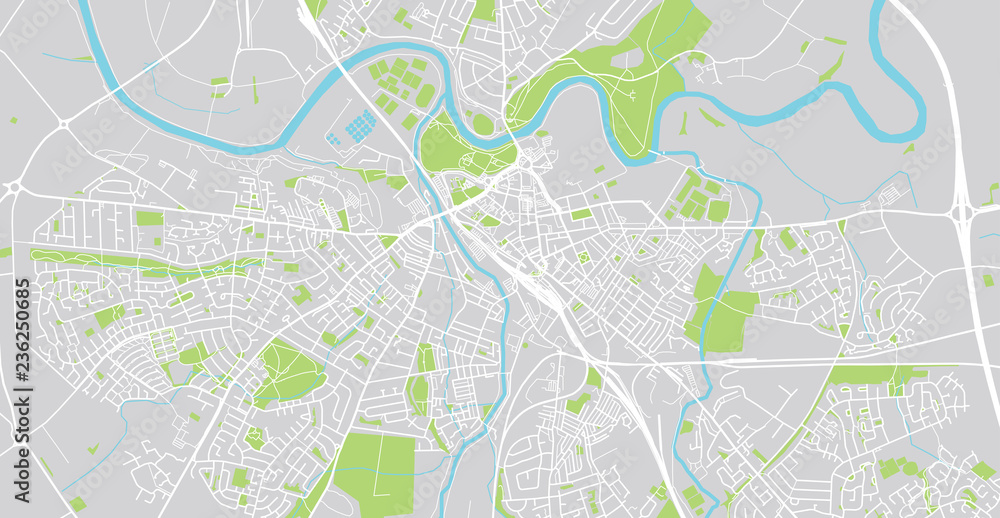 Urban vector city map of Carlise, England
