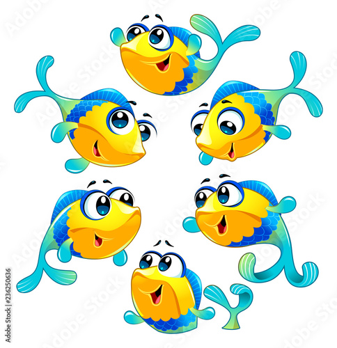 Group of funny and happy fish
