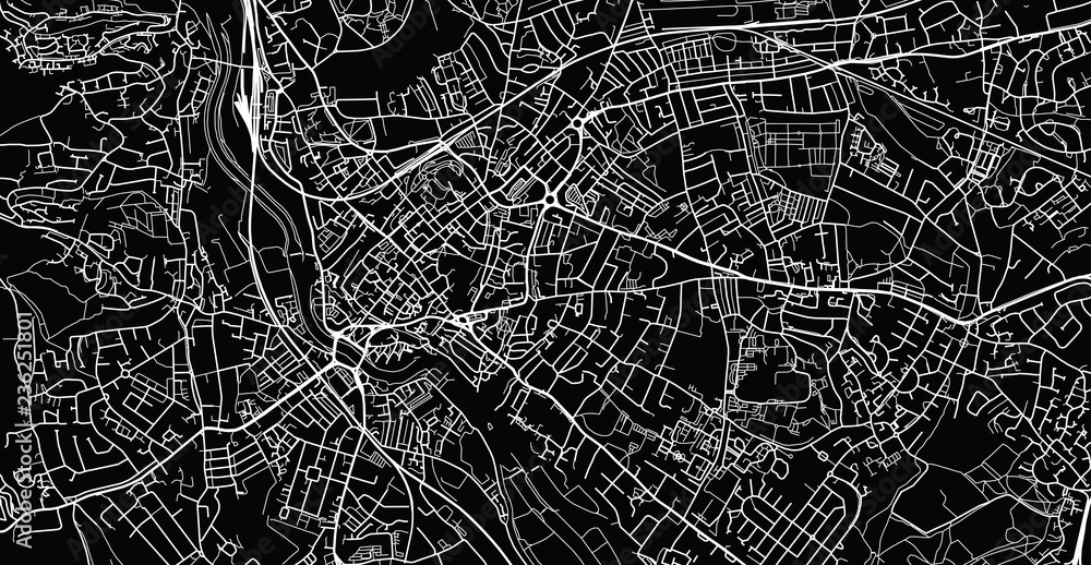 Urban vector city map of Exeter, England