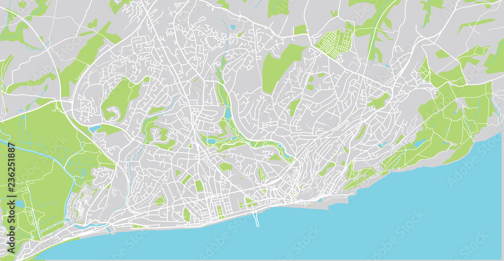 Urban vector city map of Hastings, England