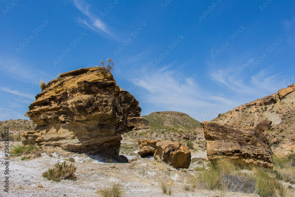stones and mountains in the desert, rocks in the desert of almeria, region of andalucia, spain
