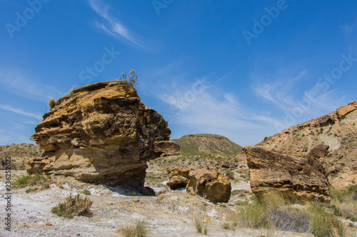 stones and mountains in the desert  rocks in the desert of almeria  region of andalucia  spain
