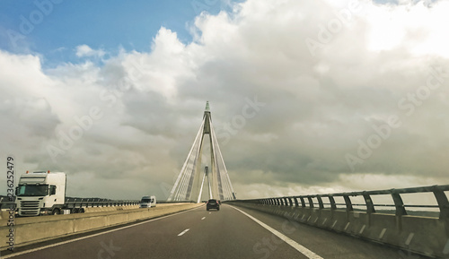 Traveling via Oresund bridge between Sweden and Denmark