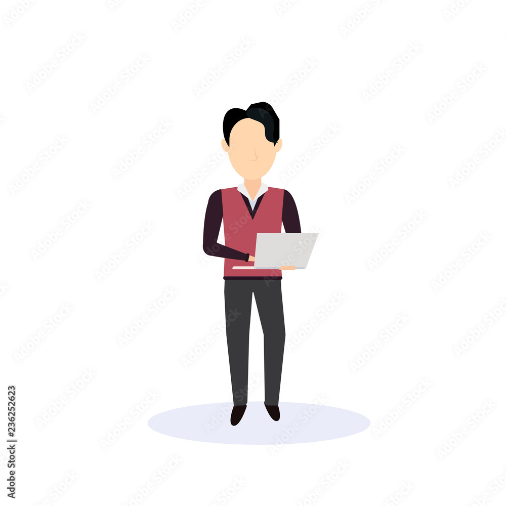 asian man using laptop standing pose isolated faceless silhouette male cartoon character full length flat vector illustration asian man using laptop standing pose isolated faceless silhouette male cartoon character full length flat vector illustration