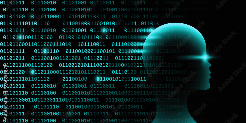female artificial intelligence technology concept with binary code vector illustration EPS10 female artificial intelligence technology concept with binary code vector illustration EPS10
