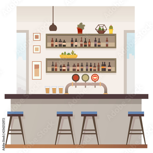 Fototapeta Naklejka Na Ścianę i Meble -  Empty Bar or Pub Interior Flat Vector Illustration