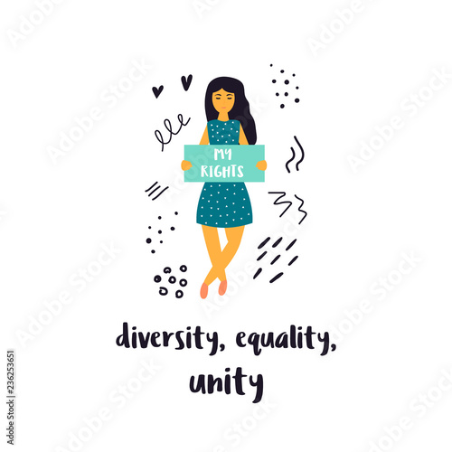 Vector illustration of woman holding a banner