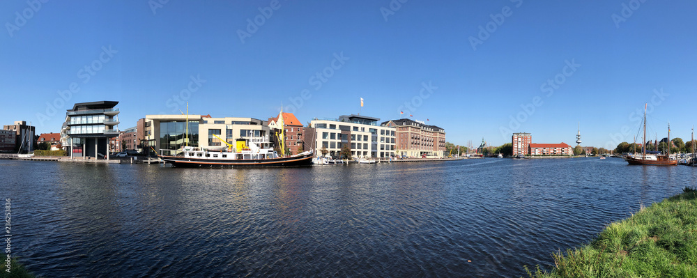 Naklejka premium Panorama from the old inland port in Emden