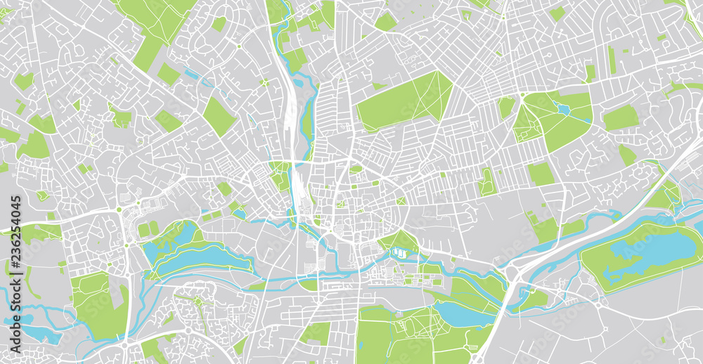 Urban vector city map of Northampton, England