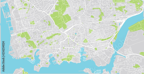 Urban vector city map of Plymouth, England photo
