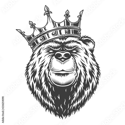 Vintage royal bear head in crown