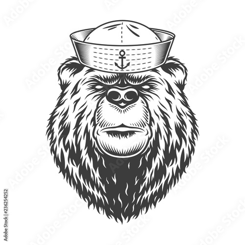 Mariner bear head wearing sailor hat