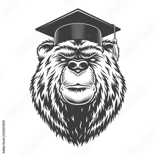 Vintage monochrome graduate bear head