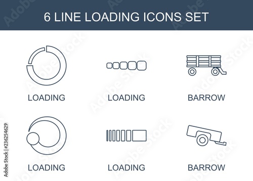 loading icons. Set of 6 line loading icons included barrow on white background. Editable loading icons for web, mobile and infographics.