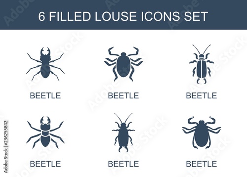 louse icons. Set of 6 filled louse icons included beetle on white background. Editable louse icons for web, mobile and infographics.