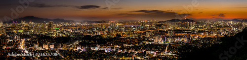 Photography Panoramic night view of beautiful Seoul city viewed from the mountain