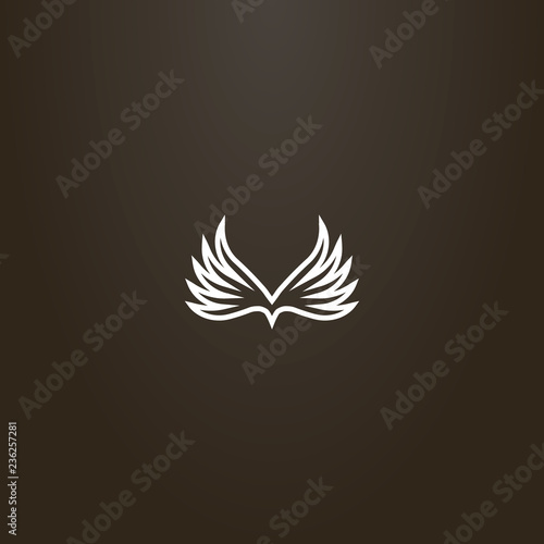 white sign on a black background. vector sign of two abstract bird wings