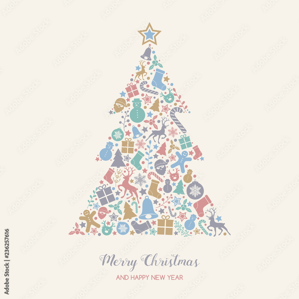 Christmas tree with decorative ornaments. Vector. Christmas tree with decorative ornaments. Vector.