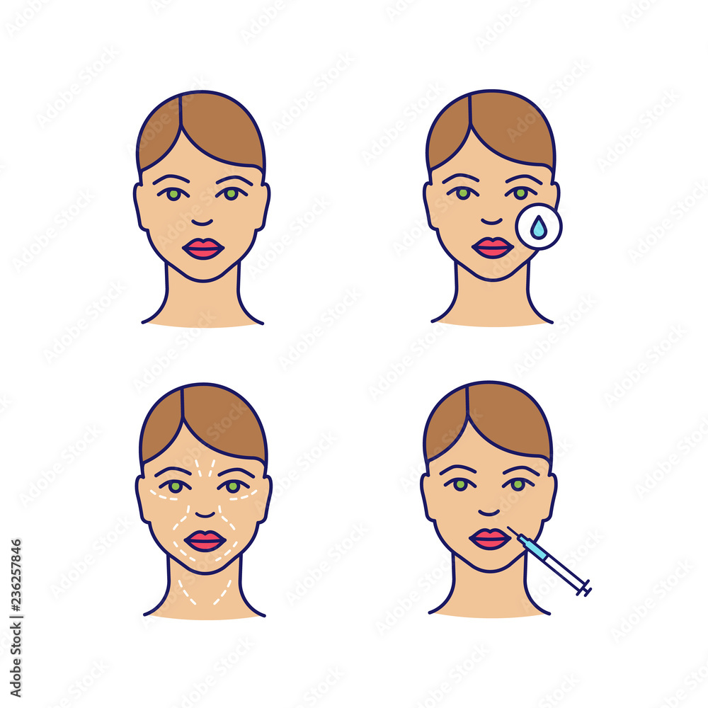 Neurotoxin injection color icons set