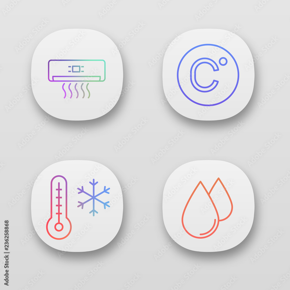 Air conditioning app icons set Air conditioning app icons set