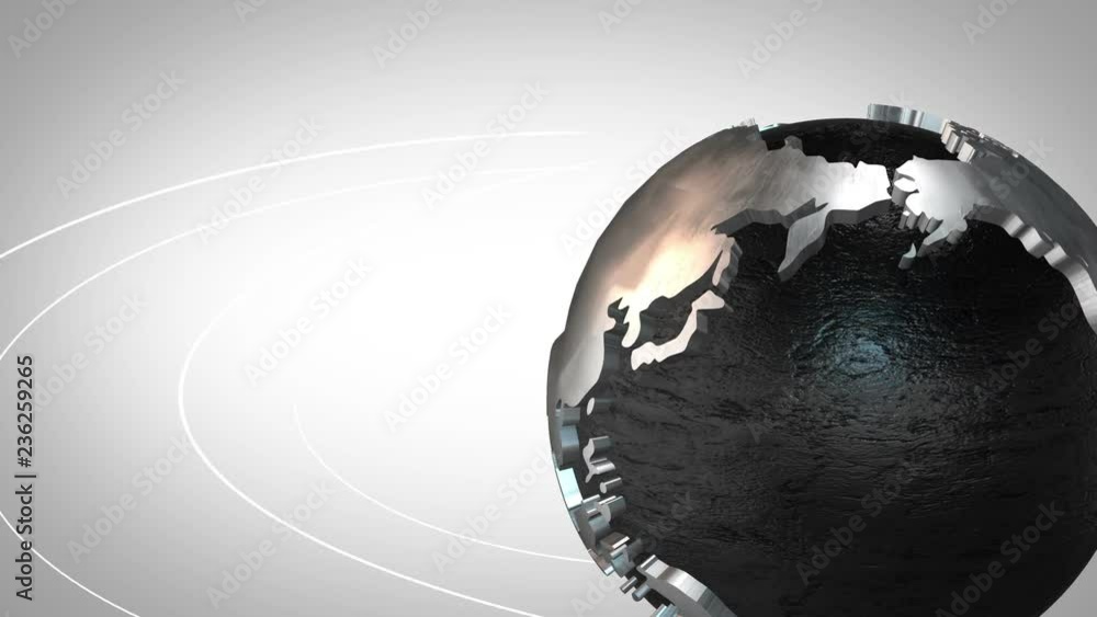 Animación 3D en bucle de un globo terráqueo metálico