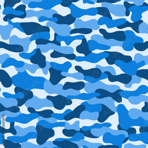 Khaki vector seamless pattern. Military texture in blue colors. Can be used as print on clothes, wrapping paper, design of banners. EPS10. Camo backdrop.