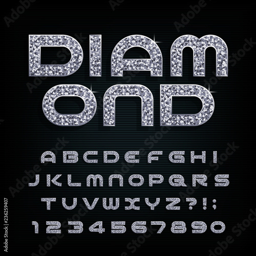Diamond alphabet font. Luxury crystal letters and numbers. Stock vector typescript for your design.
