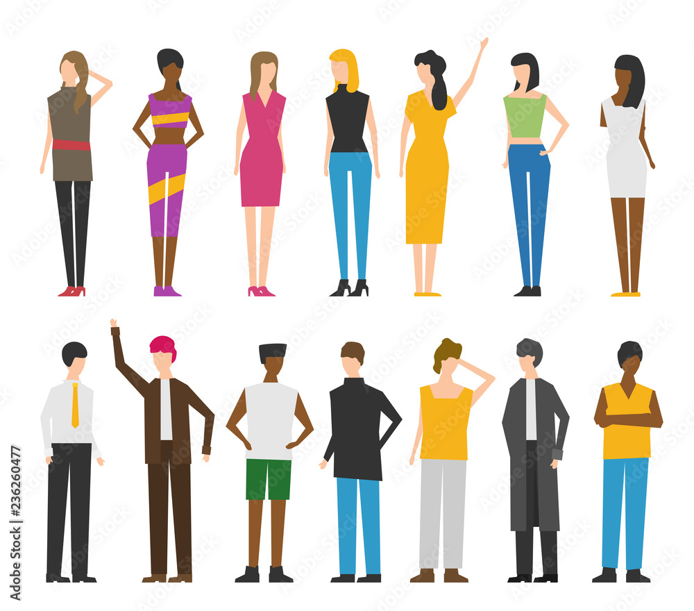 Vector woman and man flat style people figures set isolated on white background Vector woman and man flat style people figures set isolated on white background