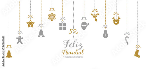 Feliz Navidad y Prospero Ano Nuevo - spanish Christmas wishes. Vector.