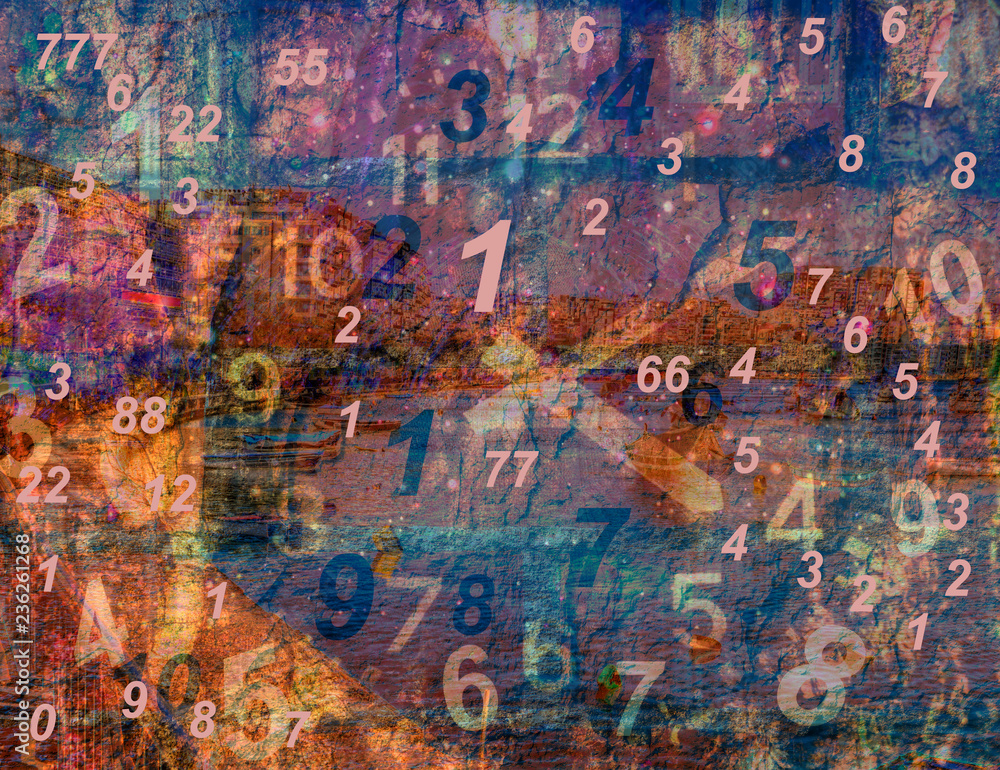 Background with hours and figures, numerology