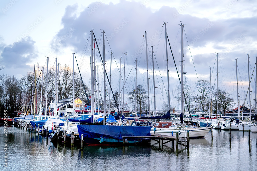View on the yacht harbor at the evening, Hoorn, Netherlands
