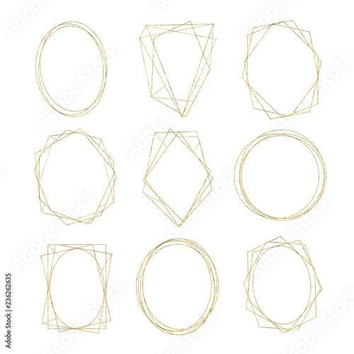 Gold geometrical round oval frame isolated on white background