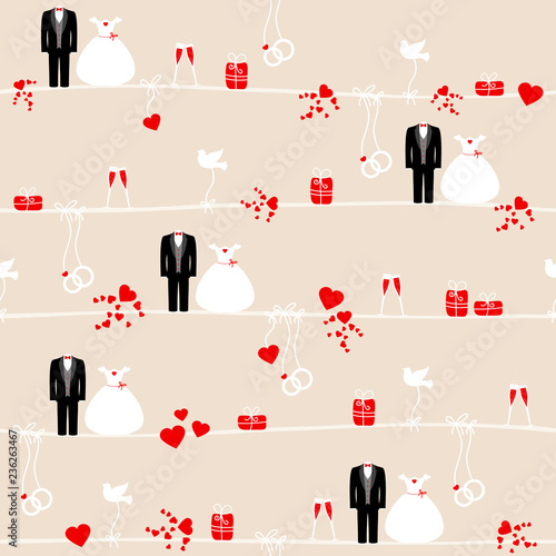 Seamless Pattern Wedding Symbols Beige
