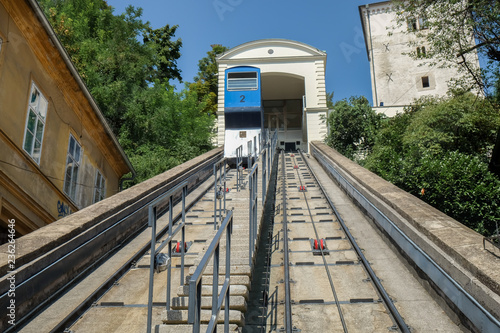 Zagreb funicular or cable car at historic center of croatian capital photo