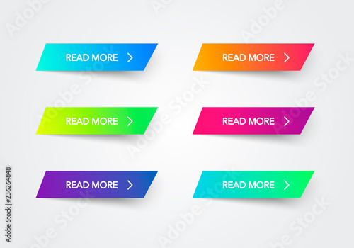 Read More colorful button set on white background. Flat line gradient button collection. Vector web element photo