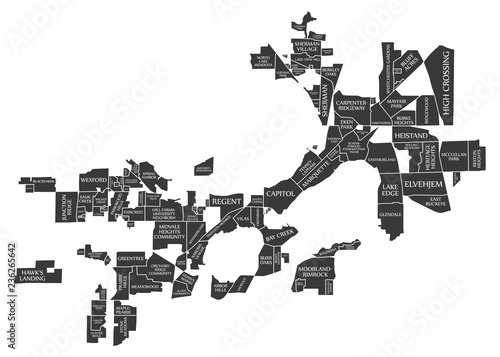 Madison Wisconsin City Map USA labelled black illustration