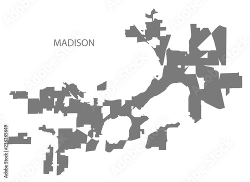 Madison Wisconsin city map grey illustration silhouette shape