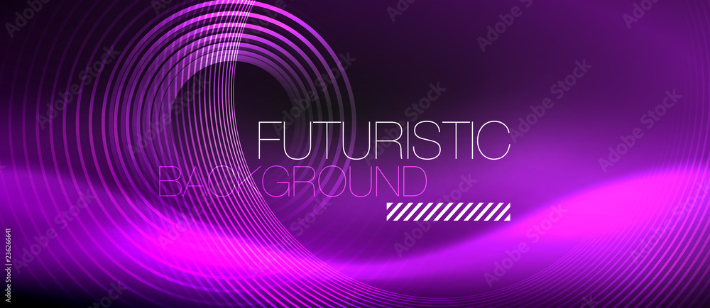 Dark abstract background with glowing neon circles Dark abstract background with glowing neon circles