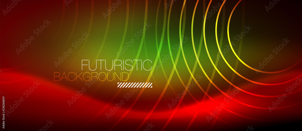 Neon glowing techno lines, hi-tech futuristic abstract background template with square shapes Neon glowing techno lines, hi-tech futuristic abstract background template with square shapes